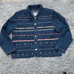 Vintage Koret City Blues Embroidered Novelty Denim Jean Jacket Large Petite